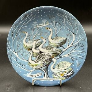 Haviland Limoges Decorative Plate with Blue Accents six geese laying, Christmas
